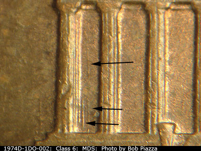 Die-stage B marker on 1974D•1DO•002 (1974 Doubled Die Obverse).