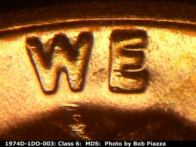 Die-stage B marker on 1974D•1DO•003 (1974 Doubled Die Obverse).