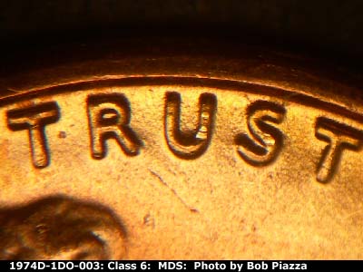 Die-stage B marker on 1974D•1DO•003 (1974 Doubled Die Obverse).