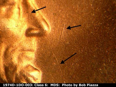 Die-stage B marker on 1974D•1DO•003 (1974 Doubled Die Obverse).