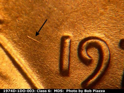 Die-stage B marker on 1974D•1DO•003 (1974 Doubled Die Obverse).