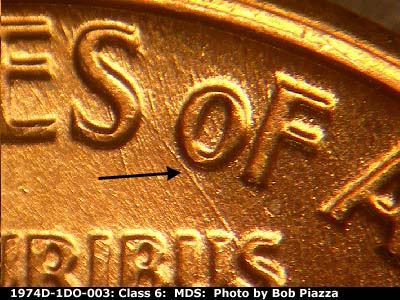 Die-stage B marker on 1974D•1DO•003 (1974 Doubled Die Obverse).