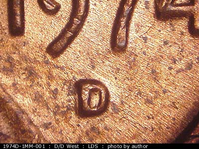 Die-stage C marker on 1974D•1MM•001 (1974 Repunched Mint Mark).