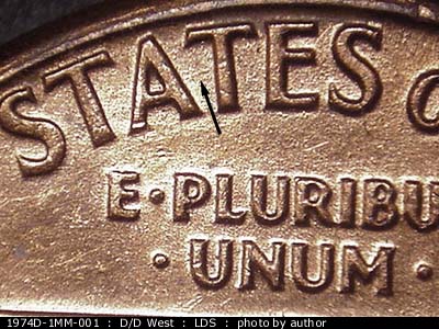 Die-stage C marker on 1974D•1MM•001 (1974 Repunched Mint Mark).