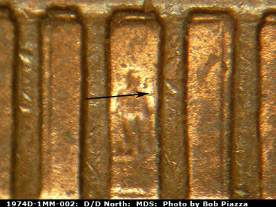 Die-stage B marker on 1974D•1MM•002 (1974 Repunched Mint Mark).