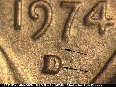 1974 Lincoln cent obverse, CopperCoins die 1974D•1MM•003.