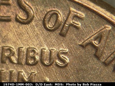 Die-stage B marker on 1974D•1MM•003 (1974 Repunched Mint Mark).