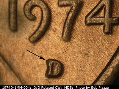 1974 Lincoln cent obverse, CopperCoins die 1974D•1MM•004.