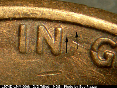 Die-stage B marker on 1974D•1MM•006 (1974 Repunched Mint Mark).
