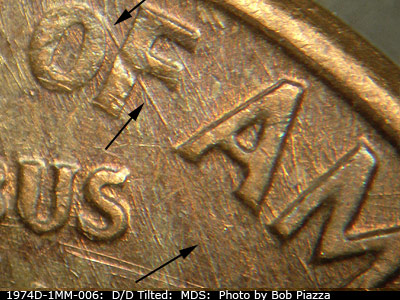Die-stage B marker on 1974D•1MM•006 (1974 Repunched Mint Mark).