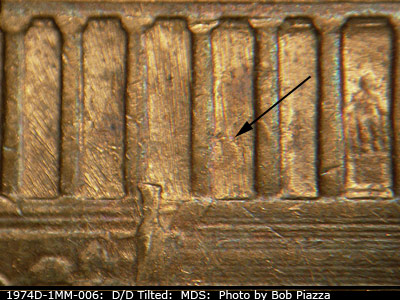 Die-stage B marker on 1974D•1MM•006 (1974 Repunched Mint Mark).