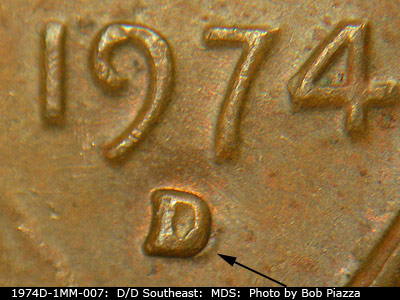 1974 Lincoln cent obverse, CopperCoins die 1974D•1MM•007.