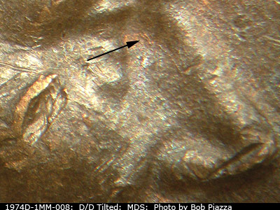 Die-stage B marker on 1974D•1MM•008 (1974 Repunched Mint Mark).