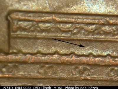 Die-stage B marker on 1974D•1MM•008 (1974 Repunched Mint Mark).