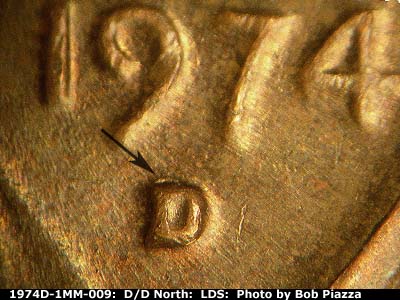 Die-stage C marker on 1974D•1MM•009 (1974 Repunched Mint Mark).