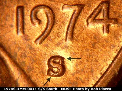 1974 Lincoln cent obverse, CopperCoins die 1974S•1MM•001.