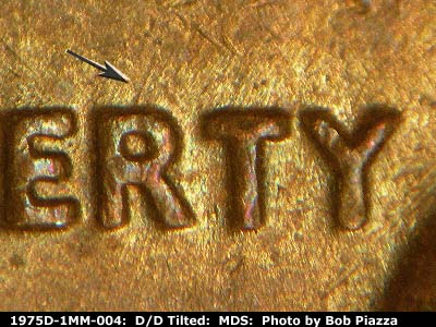 Die-stage B marker on 1975D•1MM•004 (1975 Repunched Mint Mark).
