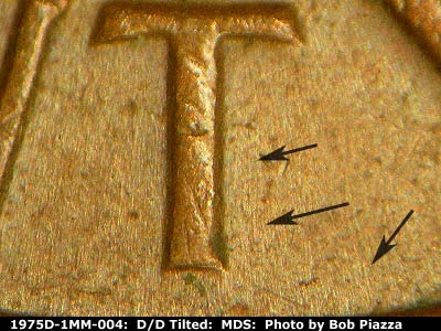 Die-stage B marker on 1975D•1MM•004 (1975 Repunched Mint Mark).