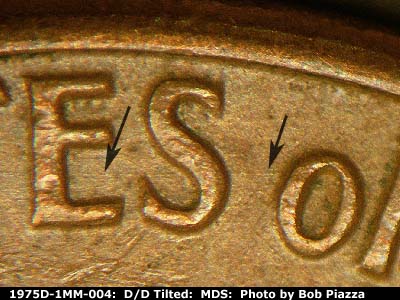 Die-stage B marker on 1975D•1MM•004 (1975 Repunched Mint Mark).