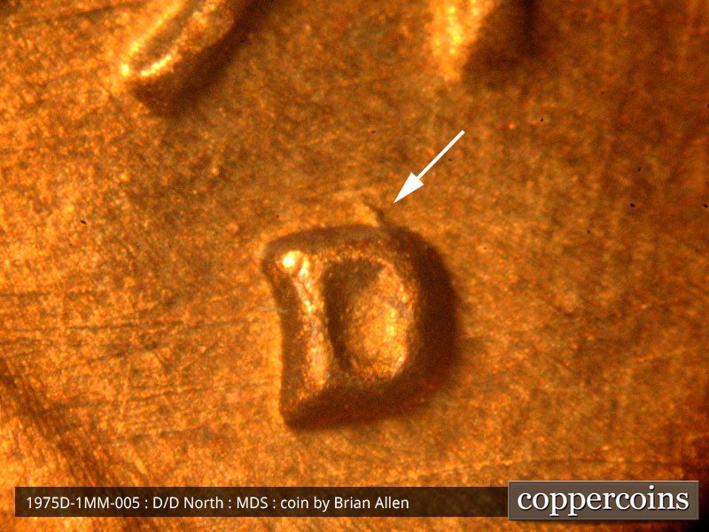 1975 Lincoln cent obverse, CopperCoins die 1975D•1MM•005.