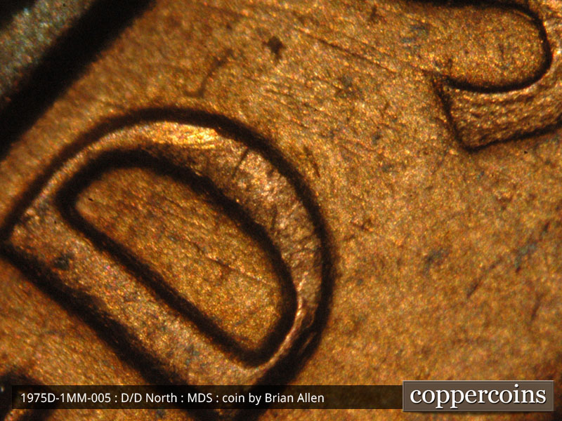 Die-stage B marker on 1975D•1MM•005 (1975 Repunched Mint Mark).