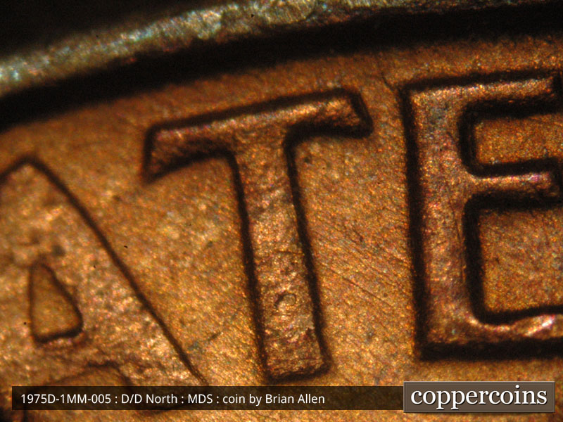 Die-stage B marker on 1975D•1MM•005 (1975 Repunched Mint Mark).