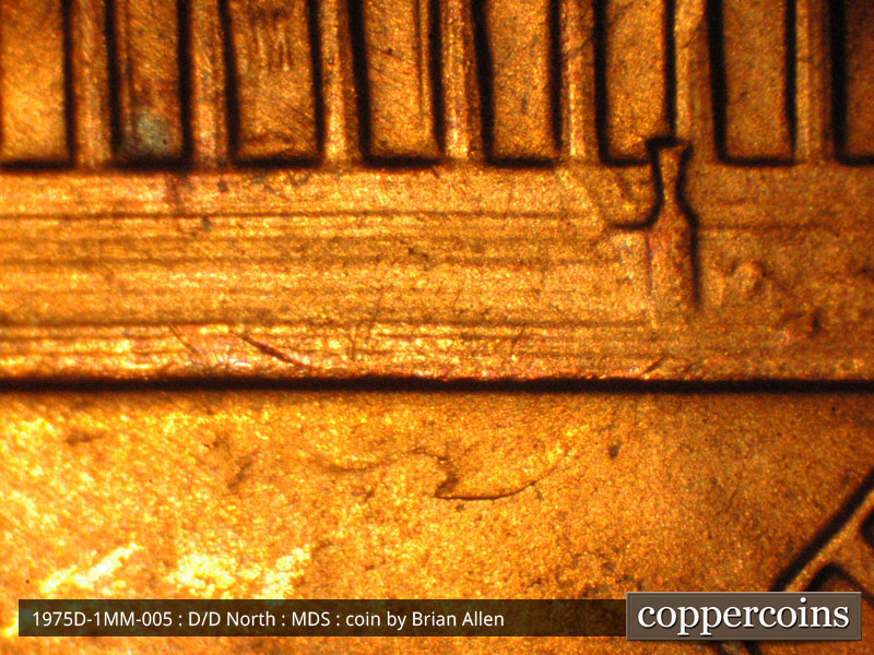 Die-stage B marker on 1975D•1MM•005 (1975 Repunched Mint Mark).