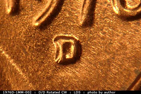 Die-stage C marker on 1976D•1MM•002 (1976 Repunched Mint Mark).