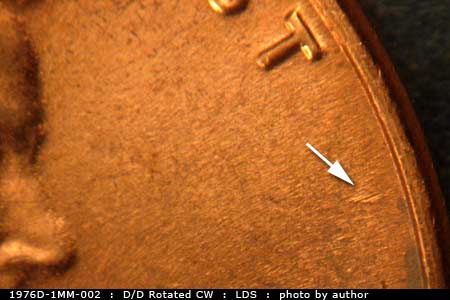 Die-stage C marker on 1976D•1MM•002 (1976 Repunched Mint Mark).