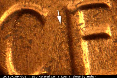 Die-stage C marker on 1976D•1MM•002 (1976 Repunched Mint Mark).
