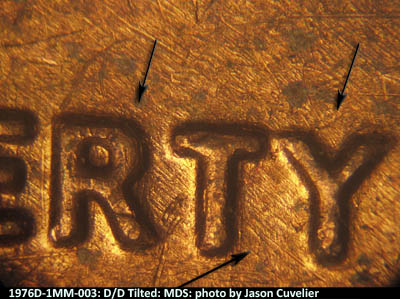 Die-stage B marker on 1976D•1MM•003 (1976 Repunched Mint Mark).