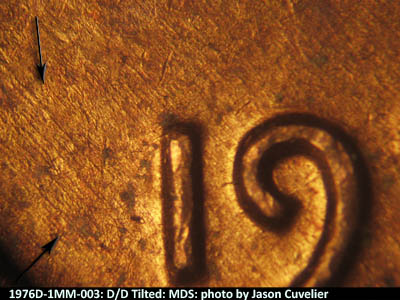 Die-stage B marker on 1976D•1MM•003 (1976 Repunched Mint Mark).