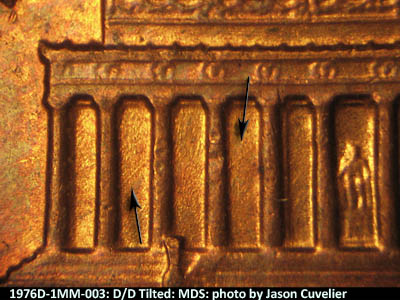 Die-stage B marker on 1976D•1MM•003 (1976 Repunched Mint Mark).