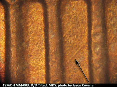 Die-stage B marker on 1976D•1MM•003 (1976 Repunched Mint Mark).