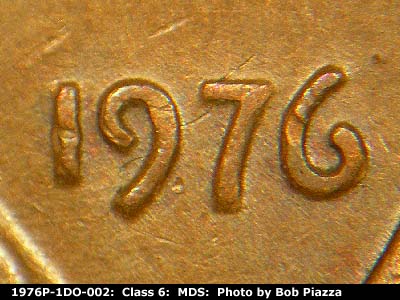 1976 Lincoln cent obverse, CopperCoins die 1976P•1DO•002.