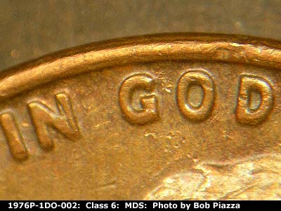 Die-stage B marker on 1976P•1DO•002 (1976 Doubled Die Obverse).