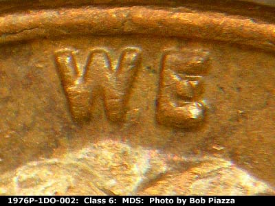Die-stage B marker on 1976P•1DO•002 (1976 Doubled Die Obverse).