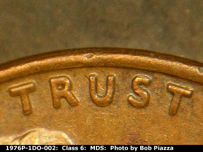 Die-stage B marker on 1976P•1DO•002 (1976 Doubled Die Obverse).