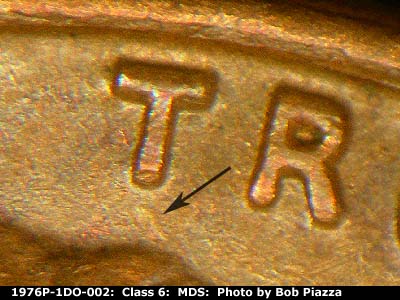 Die-stage B marker on 1976P•1DO•002 (1976 Doubled Die Obverse).