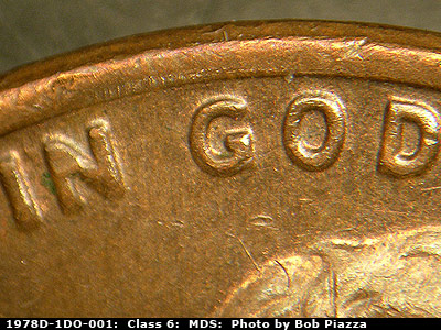 Die-stage B marker on 1978D•1DO•001 (1978 Doubled Die Obverse).