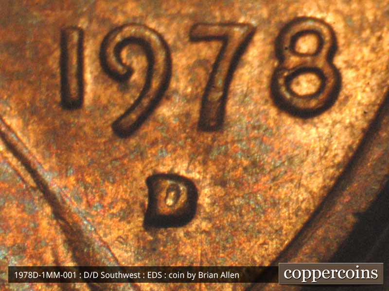 Die-stage A marker on 1978D•1MM•001 (1978 Repunched Mint Mark).
