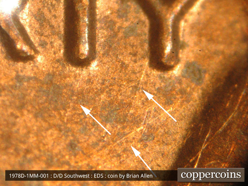 Die-stage A marker on 1978D•1MM•001 (1978 Repunched Mint Mark).