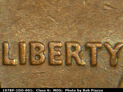 Die-stage B marker on 1978P•1DO•001 (1978 Doubled Die Obverse).