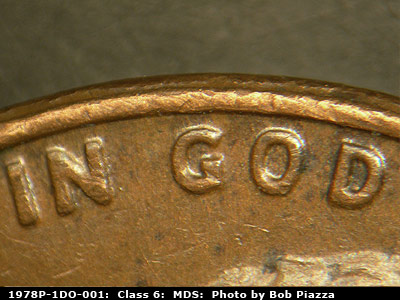 Die-stage B marker on 1978P•1DO•001 (1978 Doubled Die Obverse).