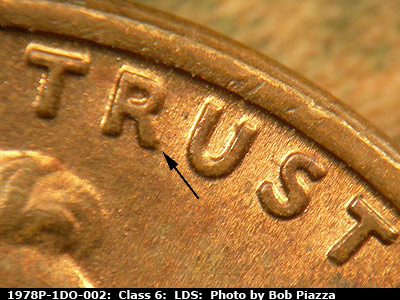 Die-stage C marker on 1978P•1DO•002 (1978 Doubled Die Obverse).