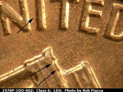 Die-stage C marker on 1978P•1DO•002 (1978 Doubled Die Obverse).