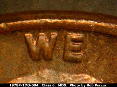 Die-stage B marker on 1978P•1DO•004 (1978 Doubled Die Obverse).