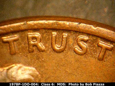 Die-stage B marker on 1978P•1DO•004 (1978 Doubled Die Obverse).