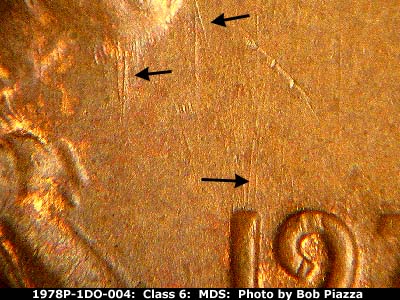 Die-stage B marker on 1978P•1DO•004 (1978 Doubled Die Obverse).