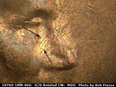 Die-stage B marker on 1979D•1MM•002 (1979 Repunched Mint Mark).